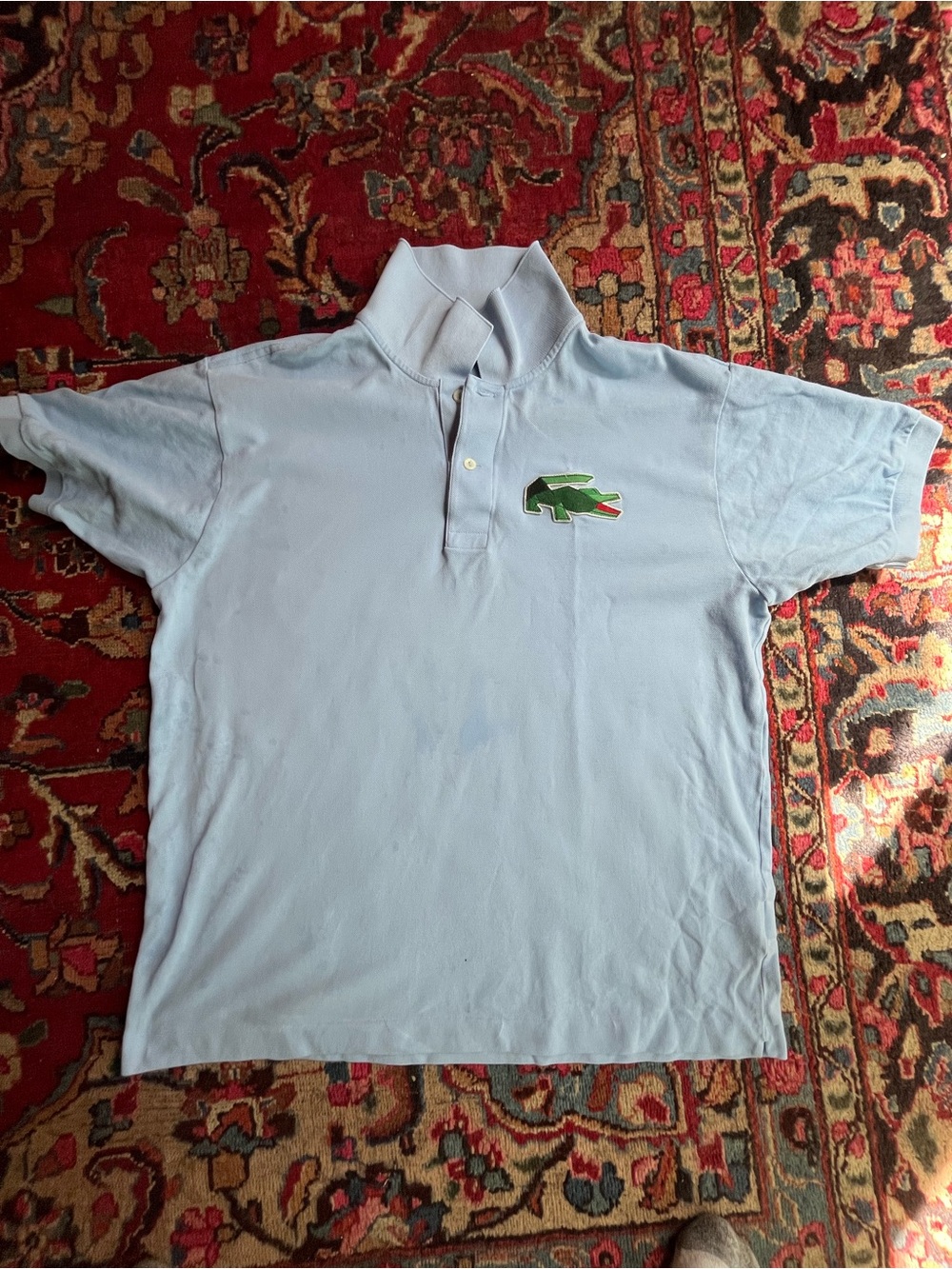 Lacoste Pale Blue Polo with Green Crocodile Patch